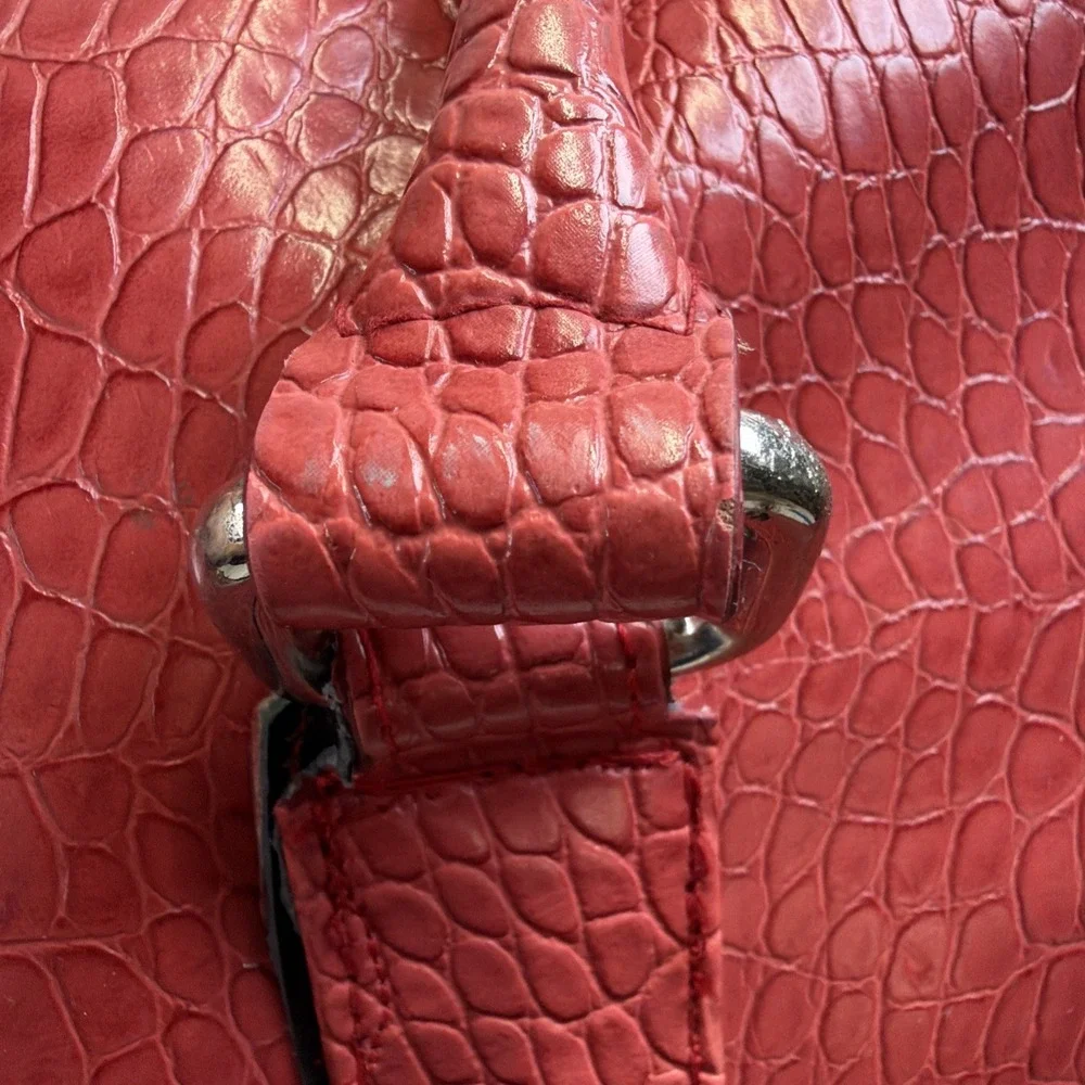 Vintage 90s Bath & Body Works Red Faux Alligator Leather Tote Travel Bag Y2K